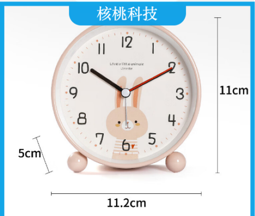 秘禧闹钟学生专用起床神器儿童闹钟桌面时钟大铃声卡通可爱兔子时钟表 粉色白兔闹钟【4英寸】